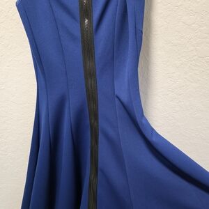 Slate & Willow Strapless Blue Dress with Black Zipper Back - Fit N Flare, A Line